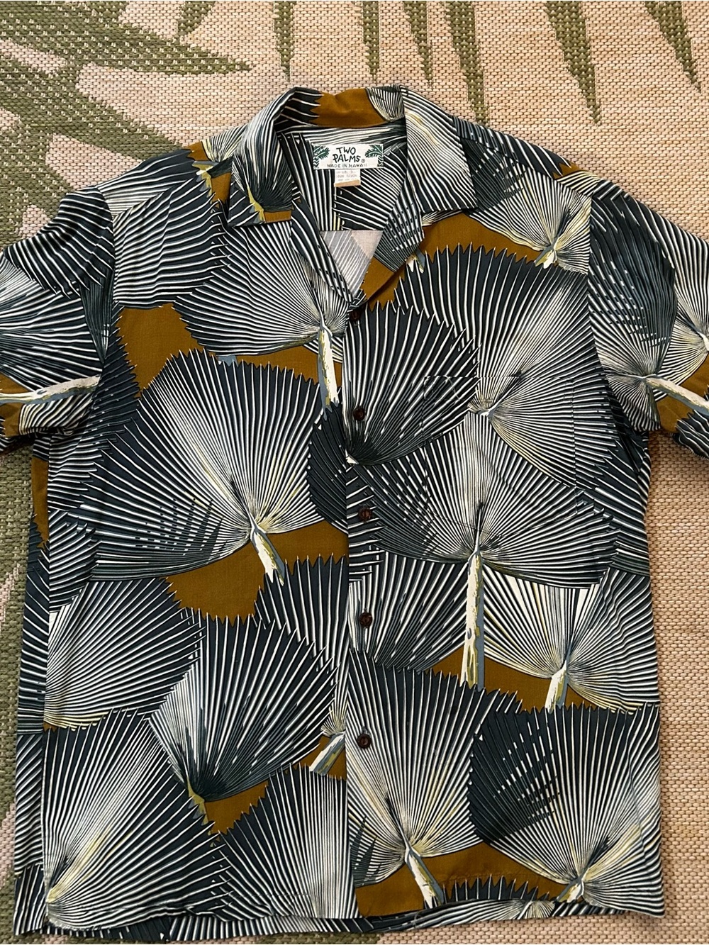 Two Palms Brown, Grey & Black Palm Print Aloha Shirt size M